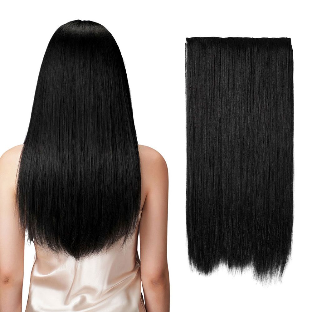 SHEONLY 3Pcs Black Clip-In Straight Hair Extension Set image 1