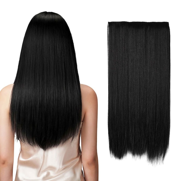 SHEONLY 3Pcs Black Clip-In Straight Hair Extension Set