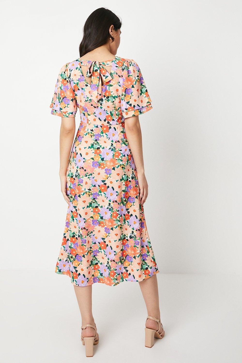 Dorothy Perkins Floral Angel Sleeve Bow Back Midi Dress Floral image 3
