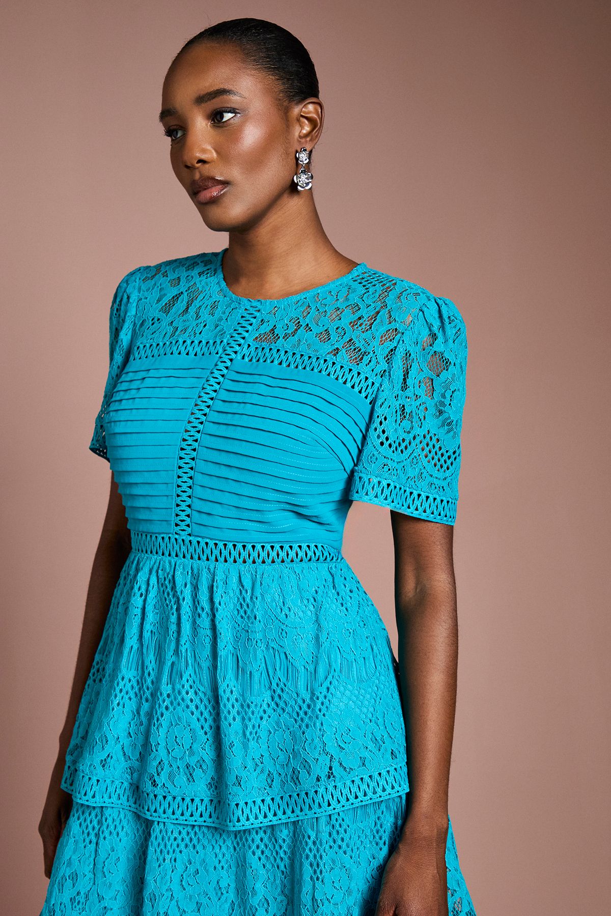 Coast Tiered Lace Midi Dress Teal image 4