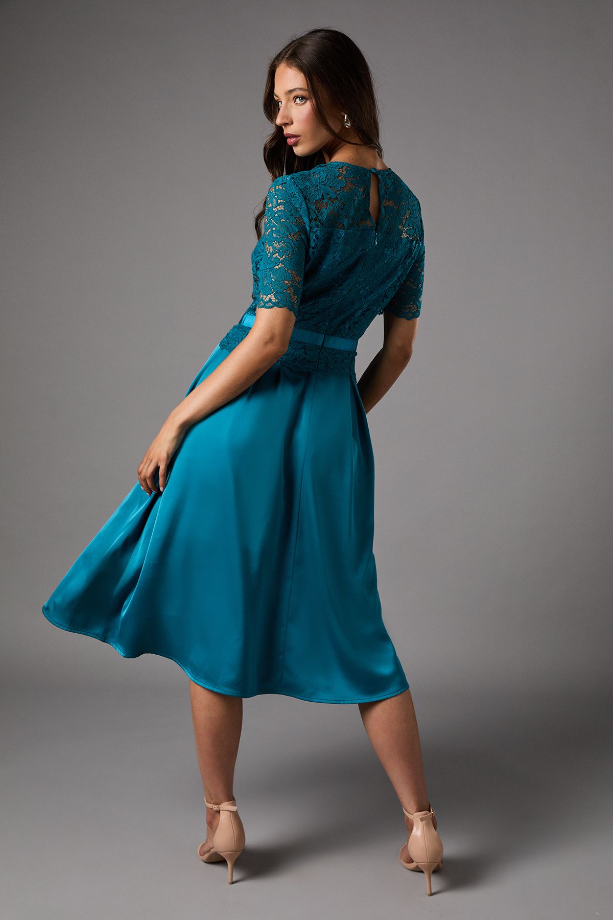 Coast Lace And Crepe Full Skirted Midi Dress Teal image 3