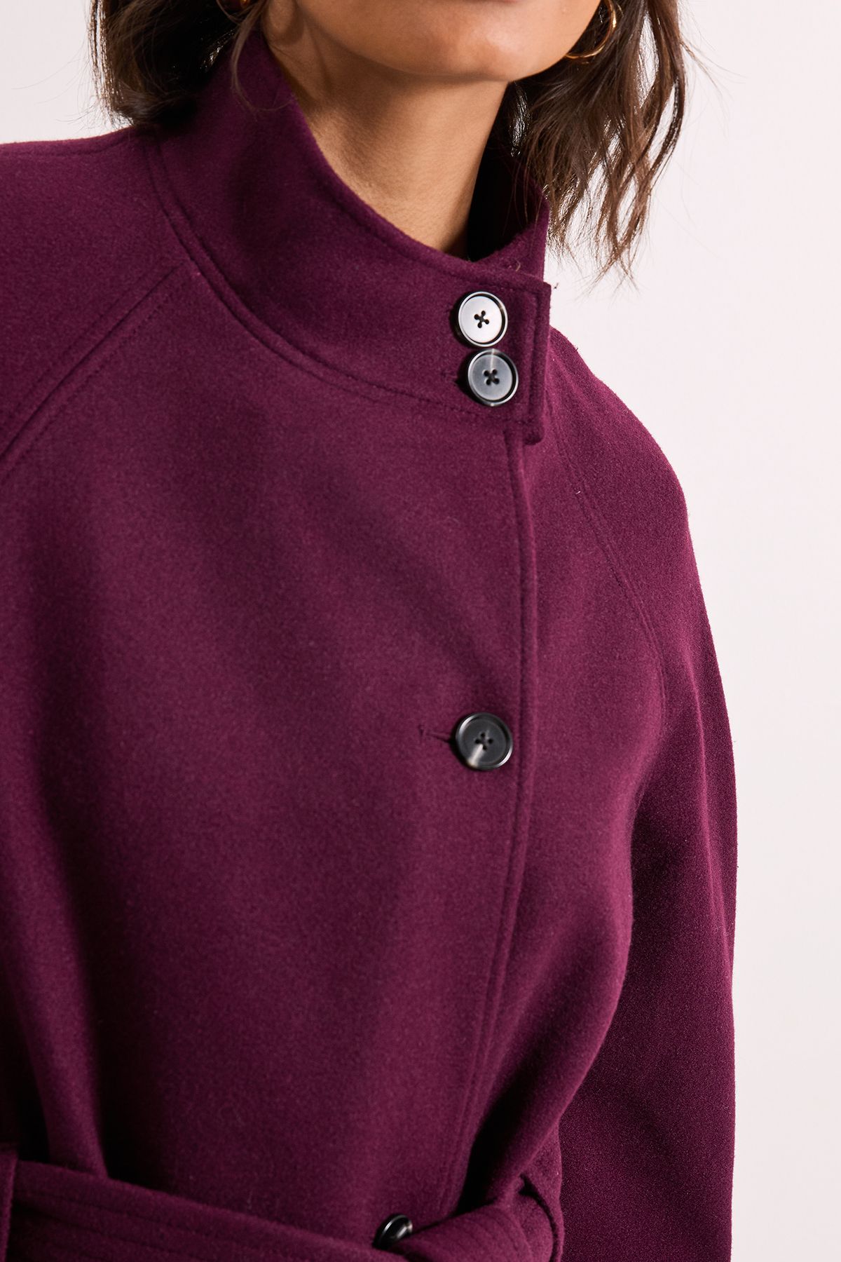 Dorothy Perkins Classic Midi Funnel Neck Coat Burgundy image 5
