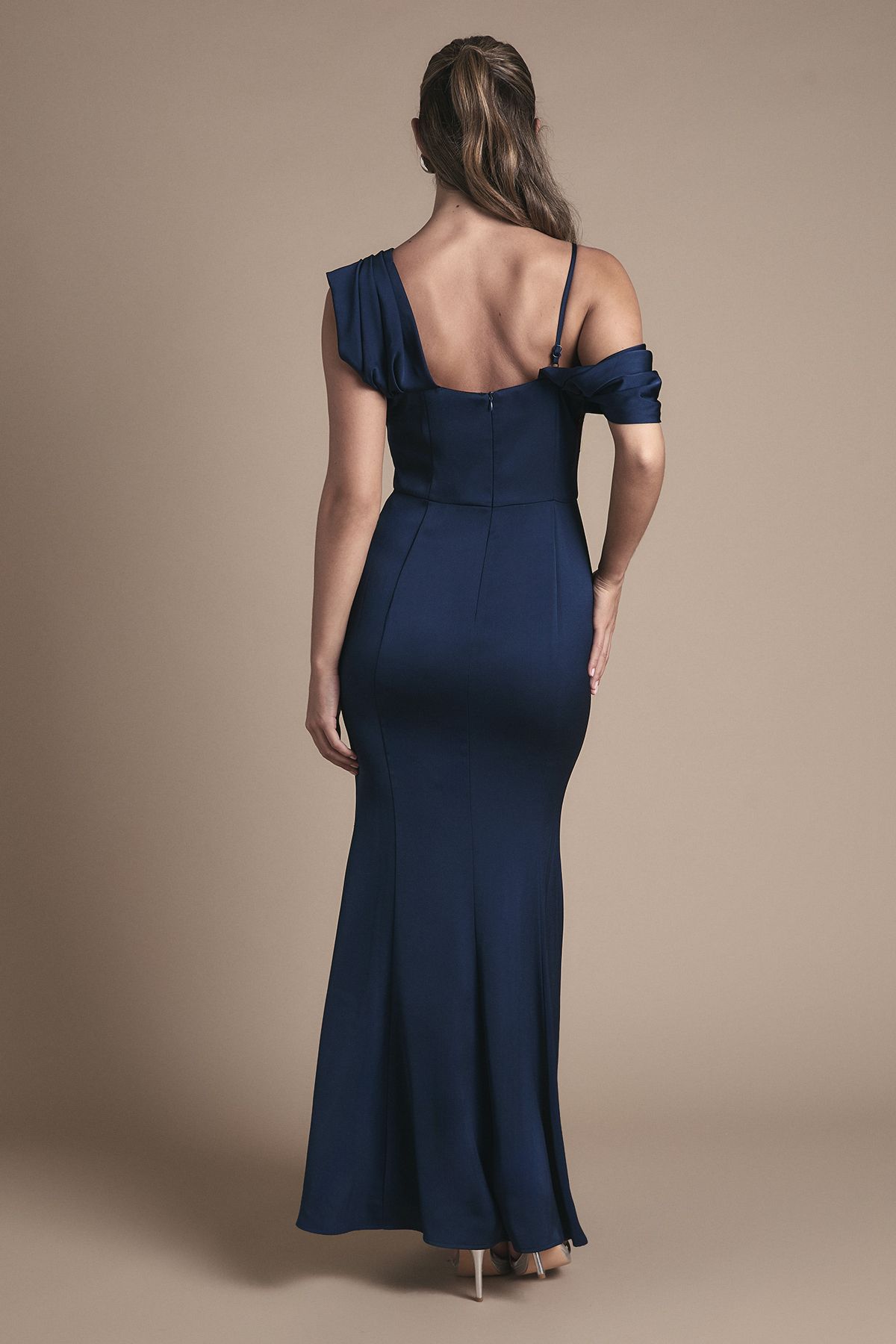 Coast Drape Detail Satin Strappy Maxi Bridesmaid Dress Navy image 4
