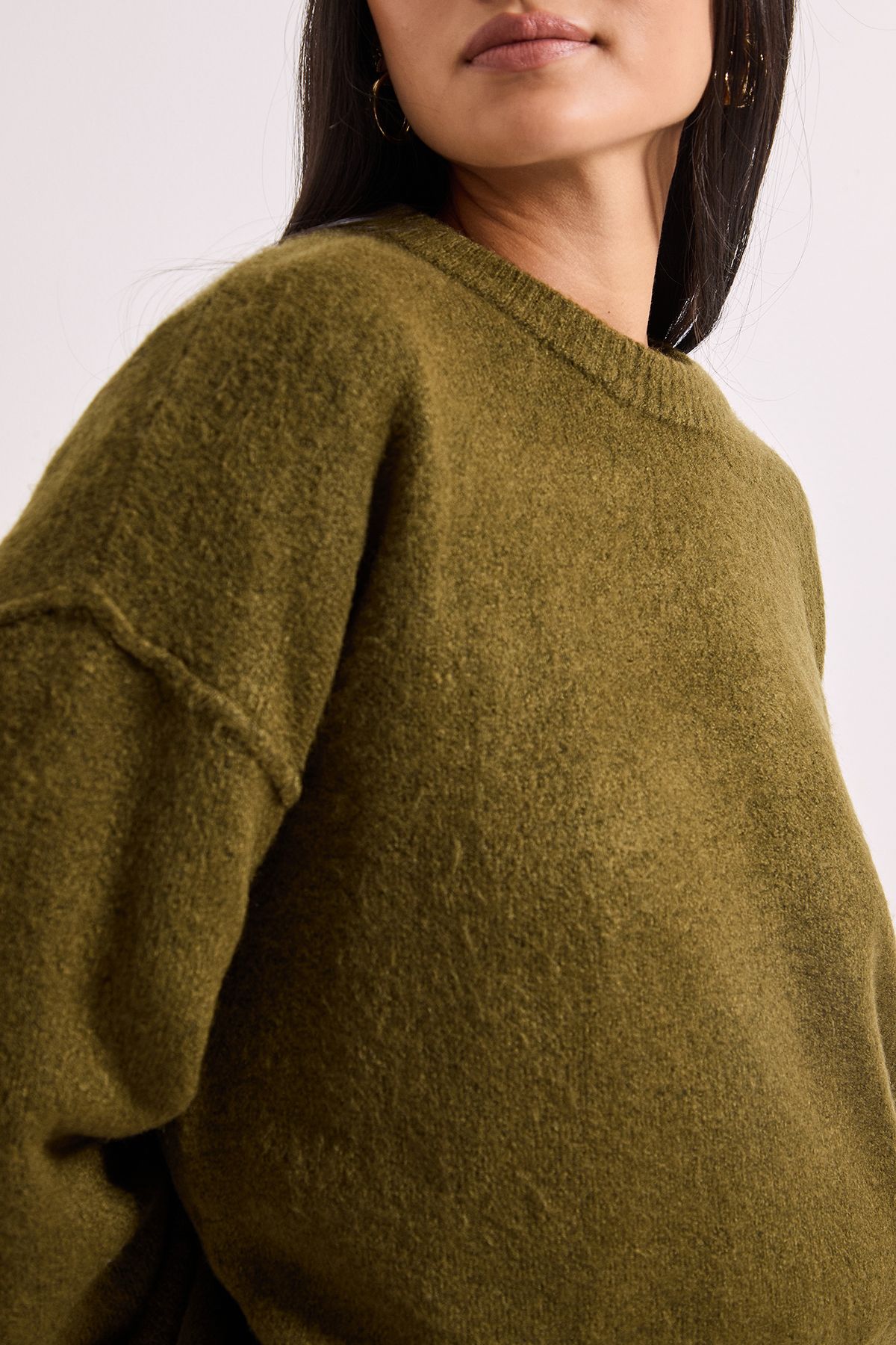 Dorothy Perkins Petite Relaxed Crew Jumper Khaki image 5