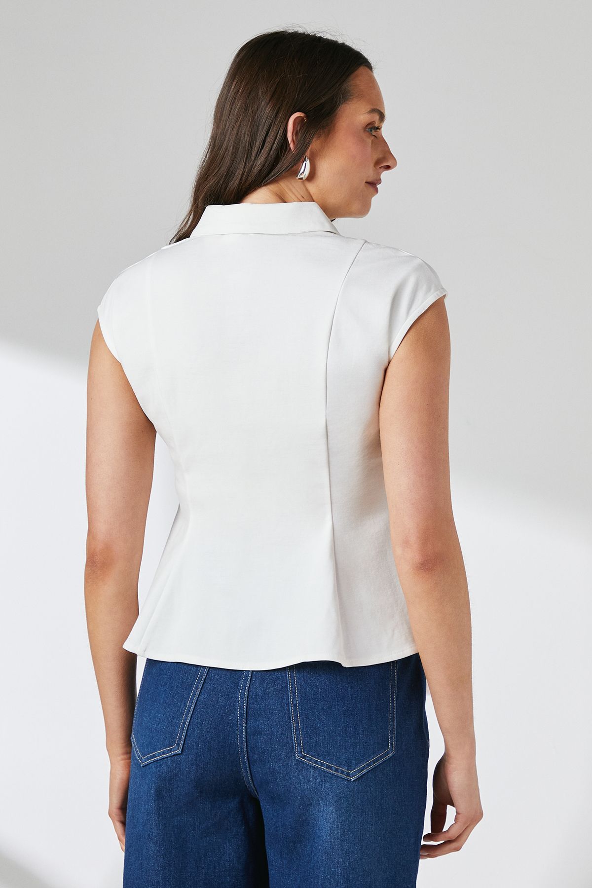Principles Ivory Collared Ponte Peplum Shirt Ivory image 3