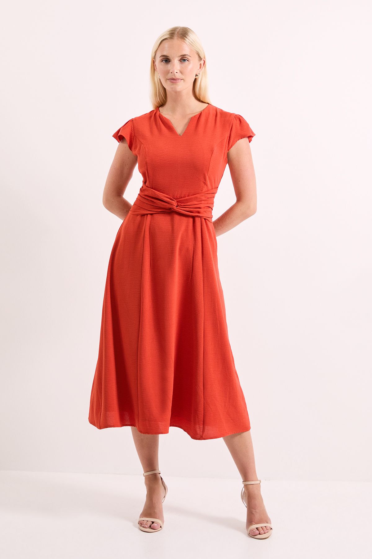 Principles Tailored Twist Detail Midi Dress Orange