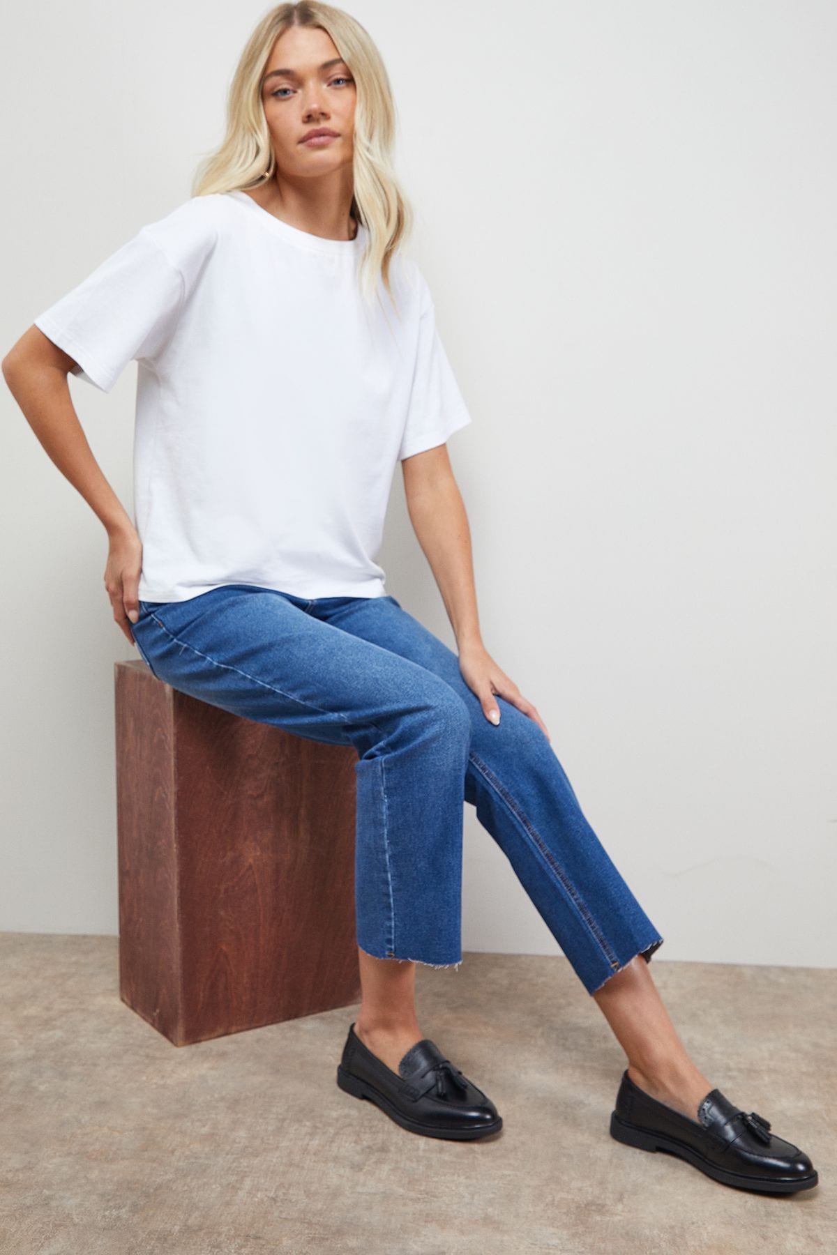 Oasis Bunny Real Leather Brogue Detail Tassel Loafers Black image 1