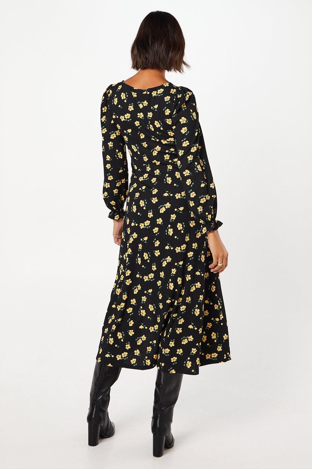 Dorothy Perkins Floral V Neck Midi Dress Floral image 3