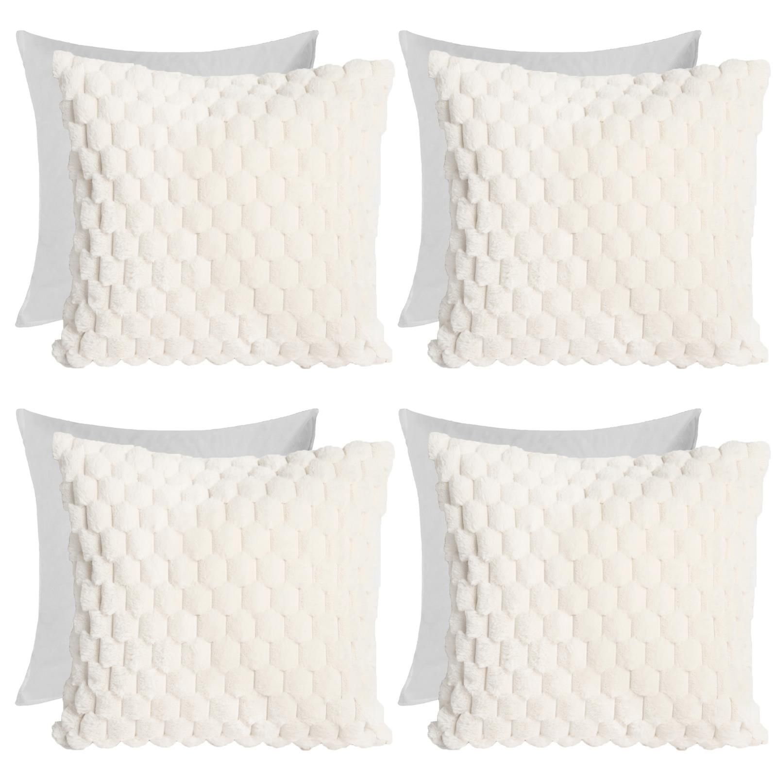 OHS 4 Pack Waffle Faux Fur Filled Cushion Covers - 45 x 45cm