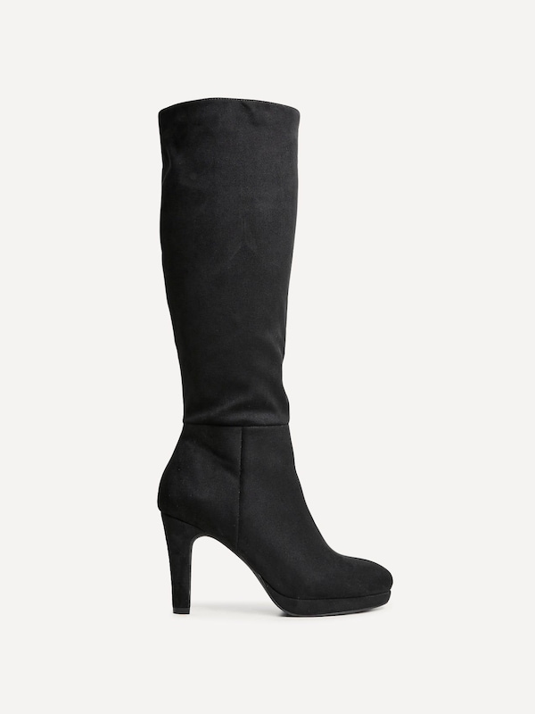 Linzi Shelby Black Faux Suede Knee High Heeled Boot