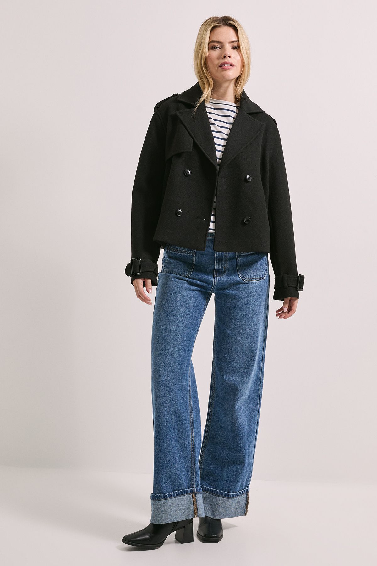 Dorothy Perkins Short Faux Wool Trench Coat Black image 2