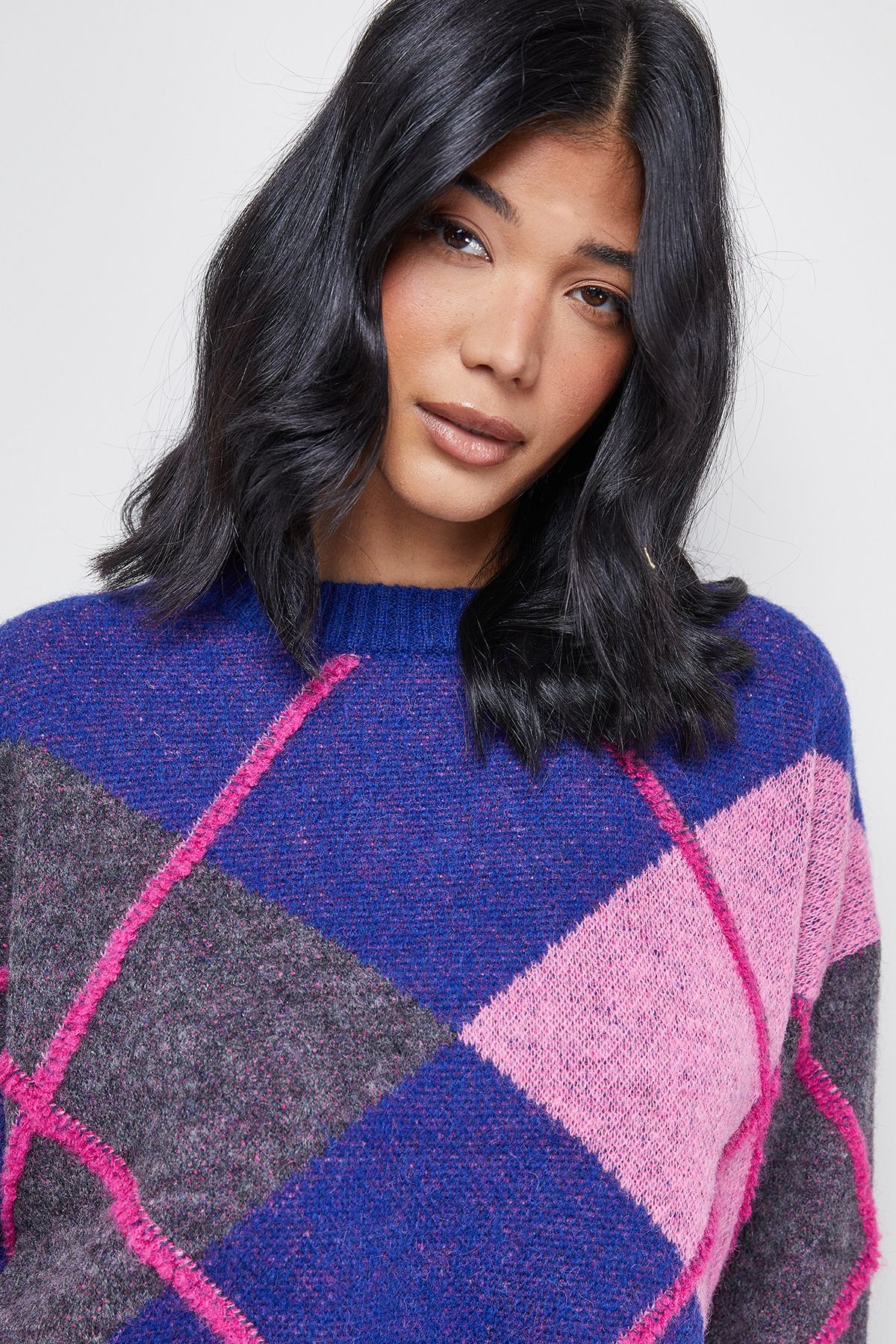 Warehouse Oversized Argyle Jumper Multi image 4