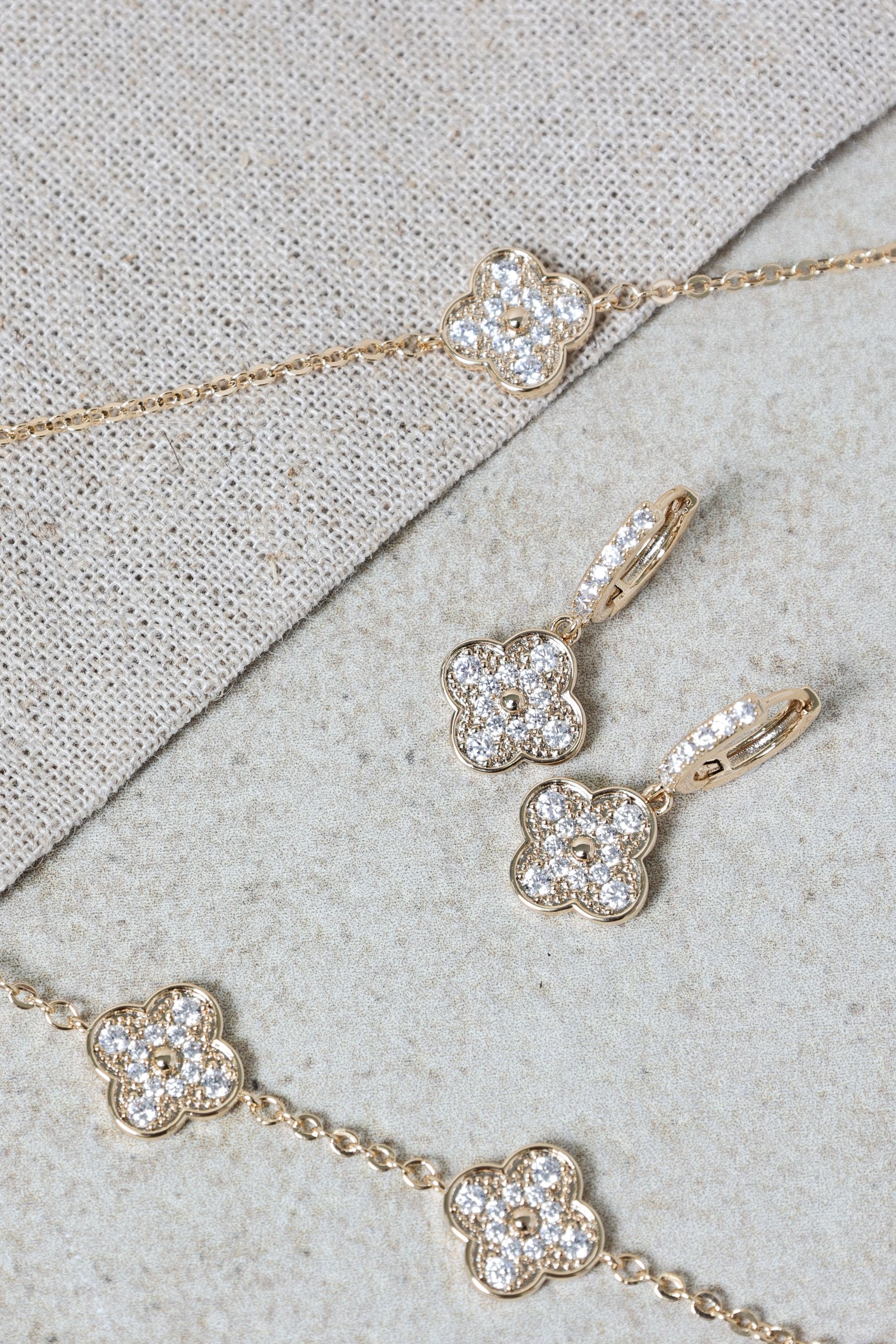 Jon Richard Gold Plated Pave Clover Earrings image 3