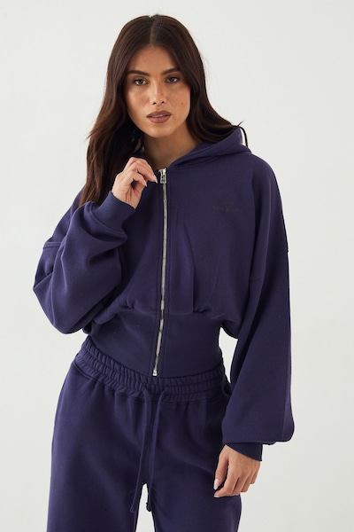 DSGN Studio DSGN Studio Sport Boxy Crop Cinched Hem Zip Through Hoodie Blackberry
