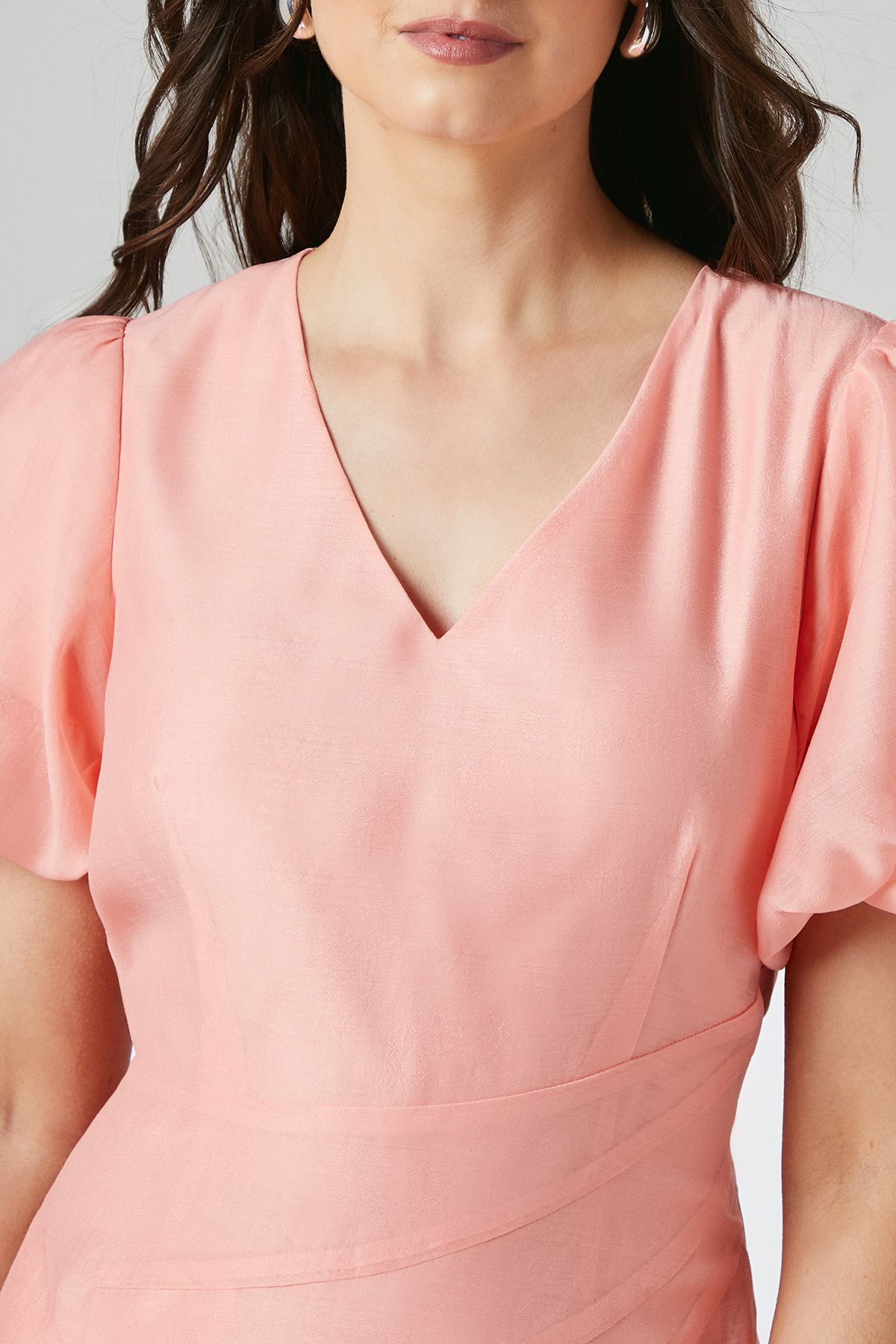 Principles Coral Puff Sleeve Organza Midi Dress Coral image 4