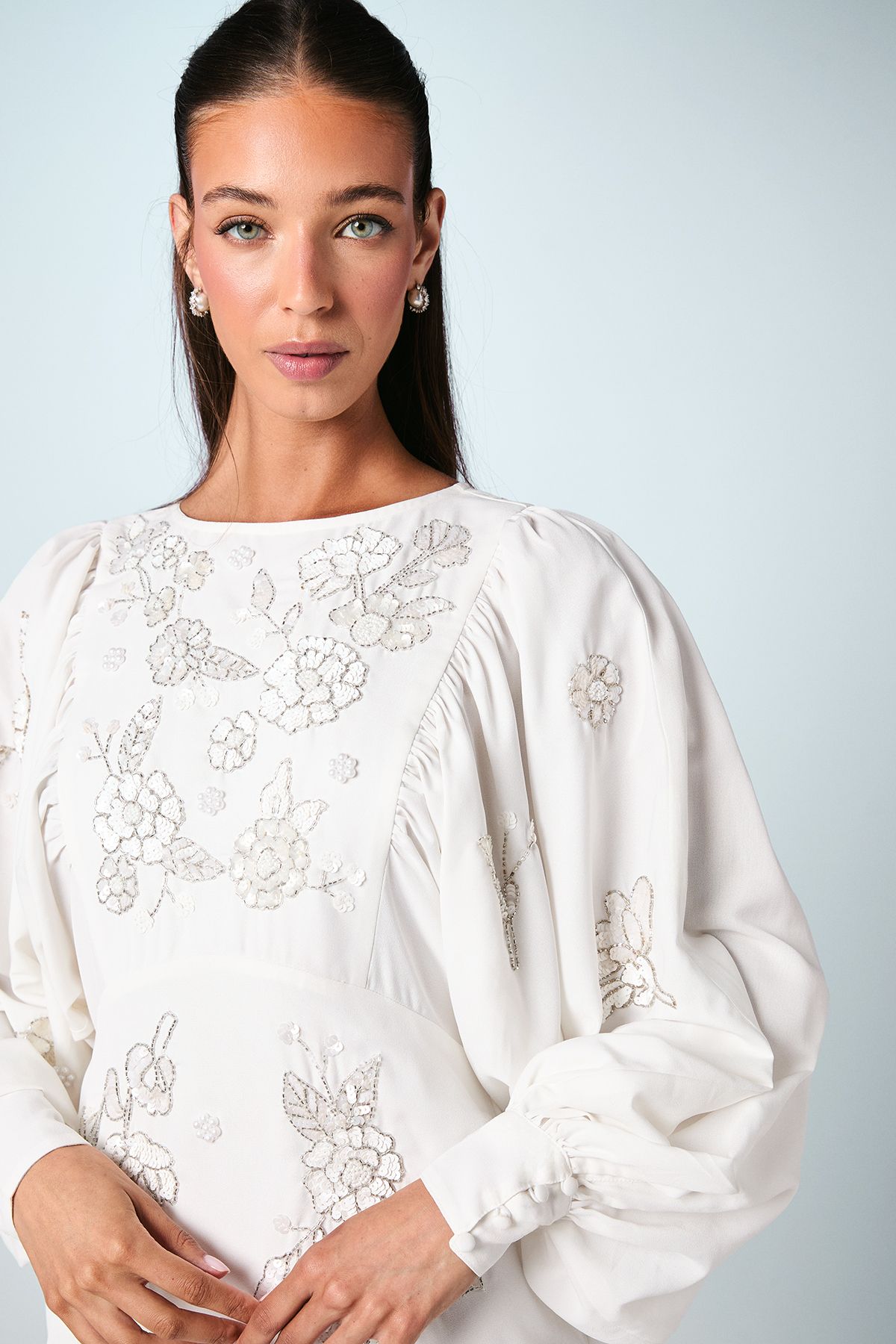 Coast Premium Beaded Floral Embellished Long Sleeve Wedding Dress Ivory image 4