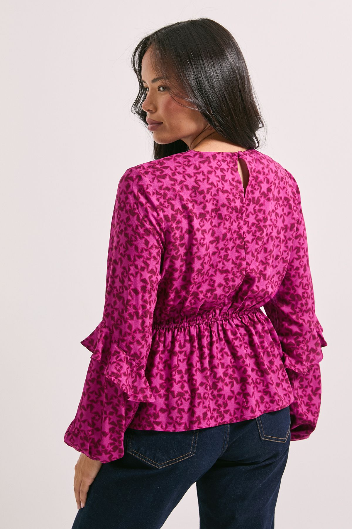 Dorothy Perkins Ruffle Blouson Sleeve Empire Seam Blouse Berry image 3