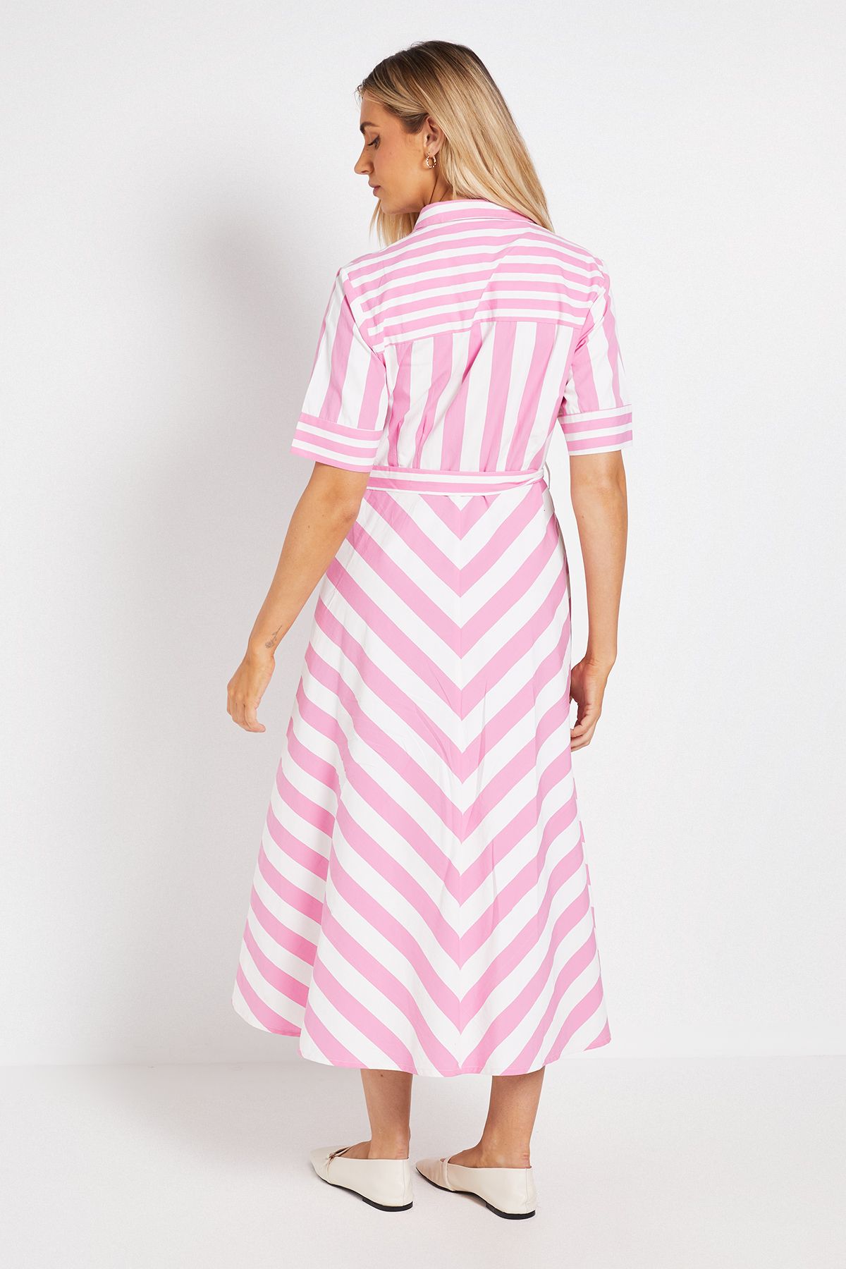 Dorothy Perkins Pink Belted Stripe Shirt Midi Dress Pink image 3