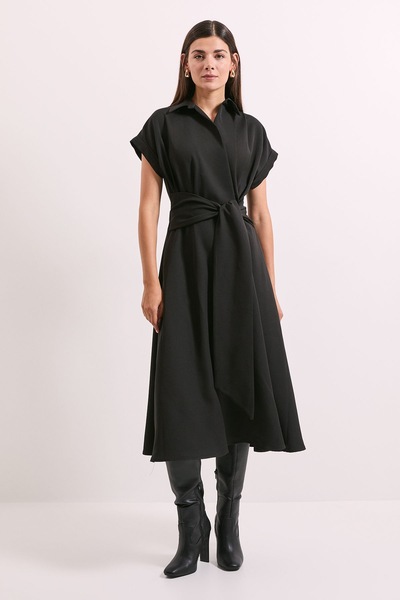 Principles Black Front Tie Shirt Midi Dress Black