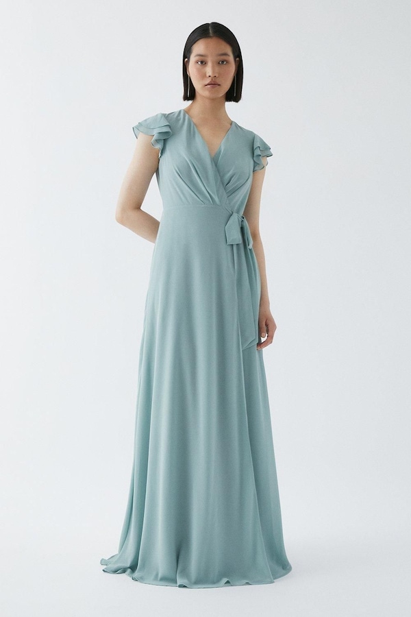 Coast Double Flutter Sleeve Waterfall Wrap Bridesmaid Dress Sage