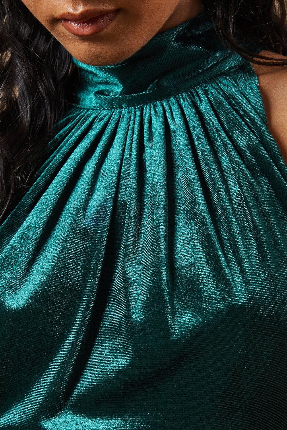 Oasis Petite Velvet Halter Bias Cut Maxi Bridesmaid Dress Emerald image 5