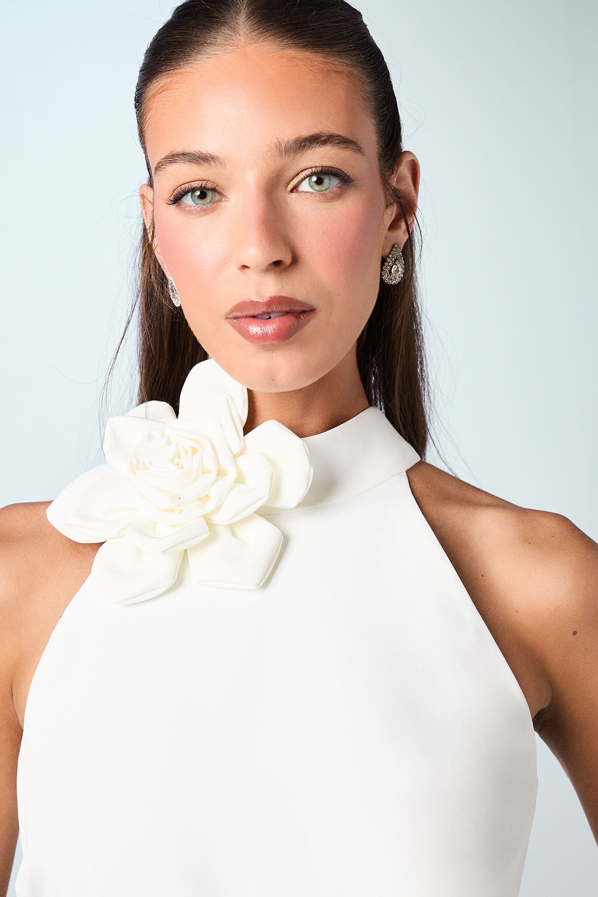 Coast High Neck Corsage Detail Midi Wedding Dress Ivory image 4