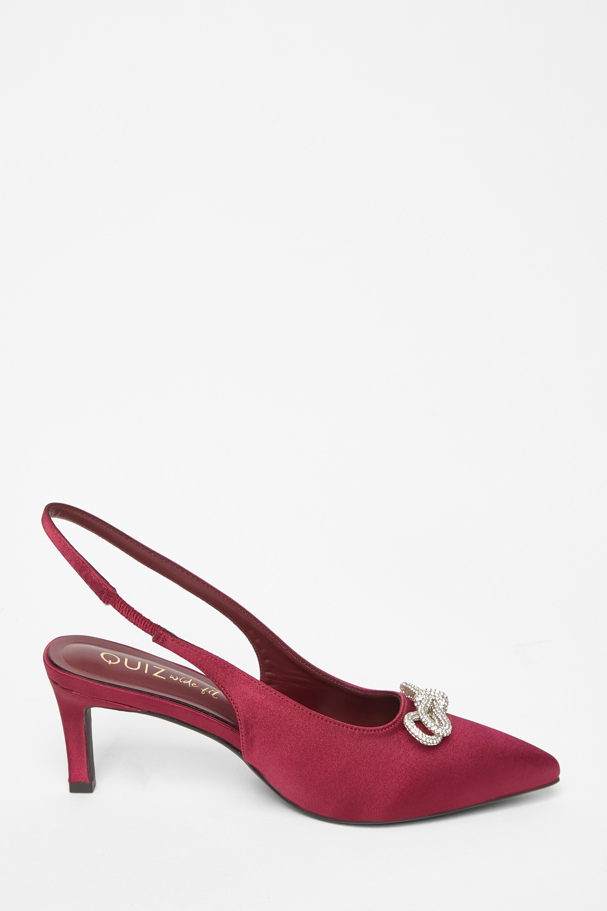 Quiz Burgundy Wide Fit Diamante Bow Court Heels image 5