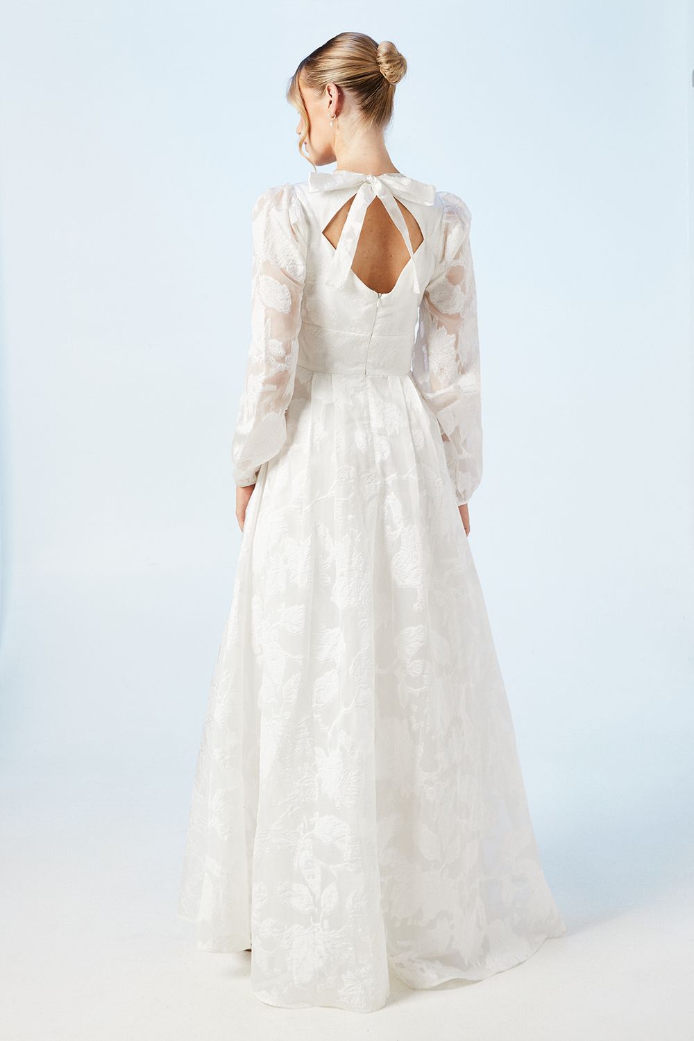 Coast Plunge Neck Organza Jacquard Blouson Sleeve Wedding Dress Ivory image 3