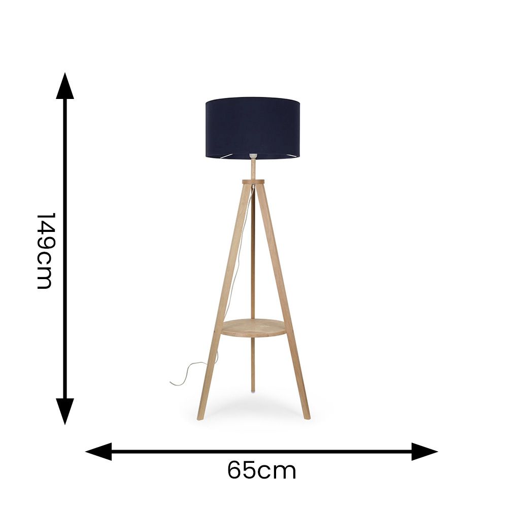 ValueLights Morrigan Natural Wood Tripod Floor Lamp with Fabric Drum Lamp Shade image 5