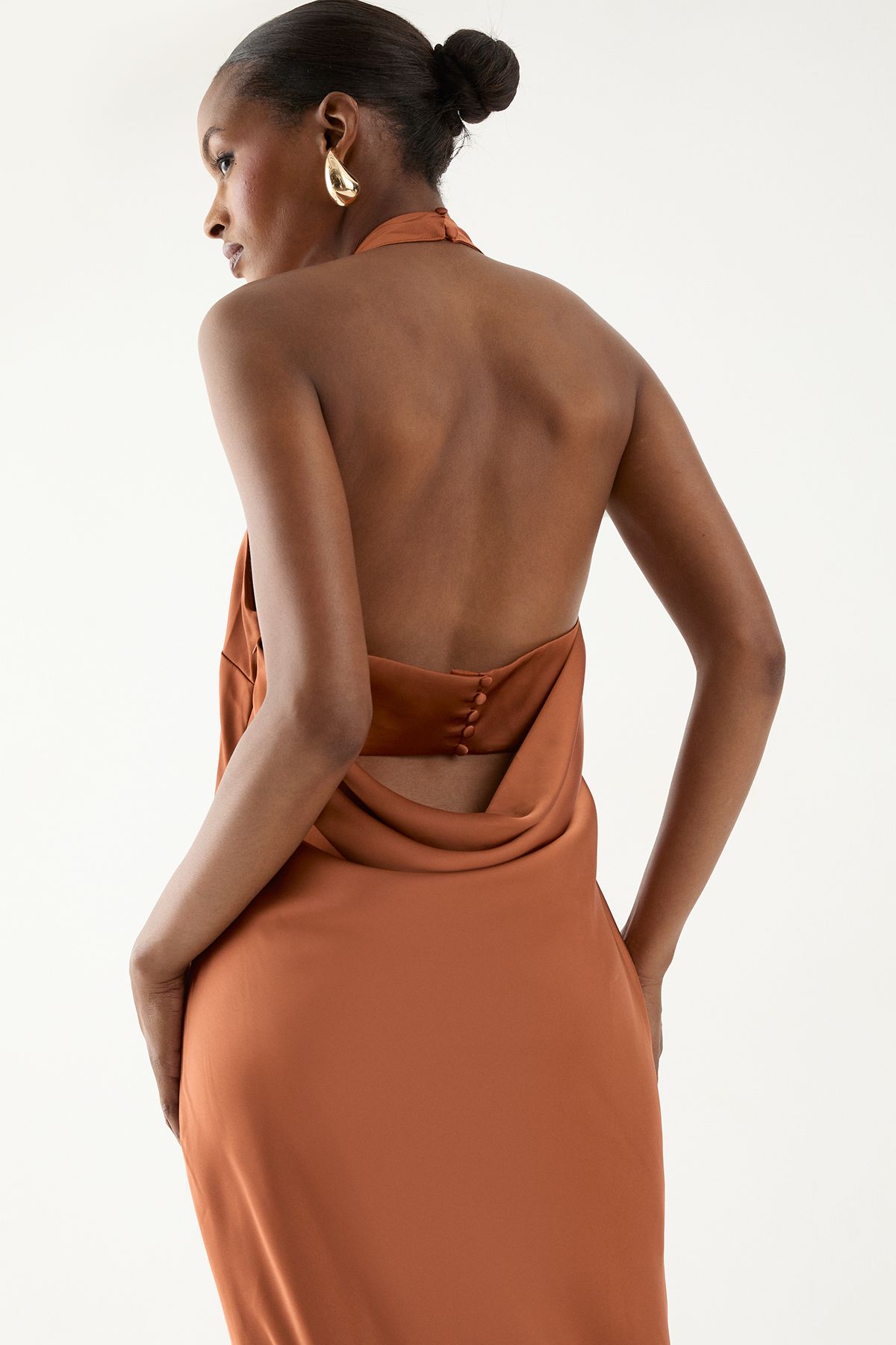 MissPap High Neck Satin Cowl Back Bridesmaid Dress Rust image 5