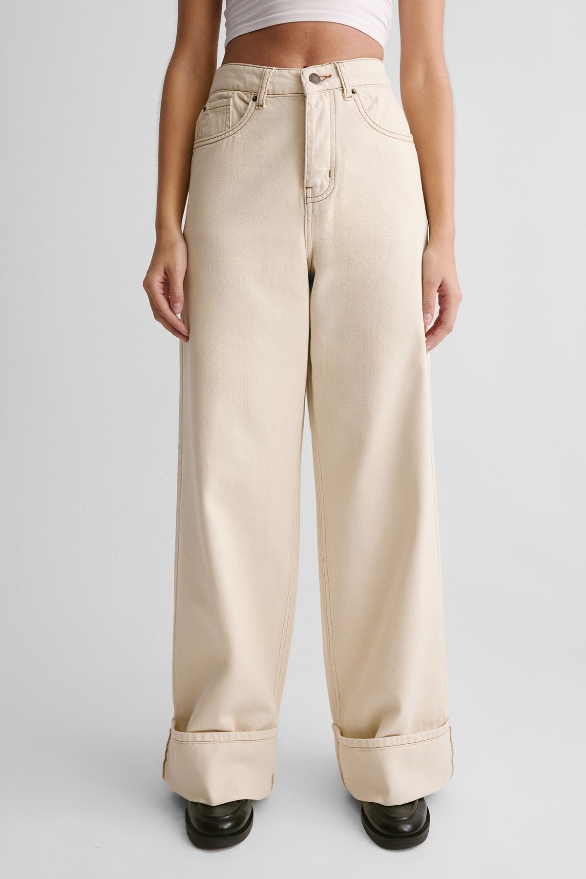 NastyGal The Denim Turn Up Jeans Ecru image 5