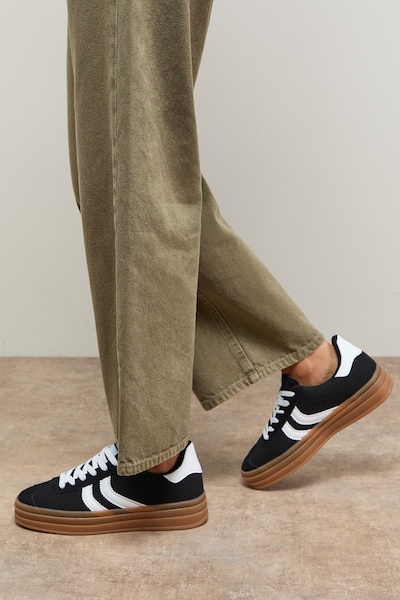 Oasis Lorina Faux Suede Lace Up Platform Trainers Natural Black