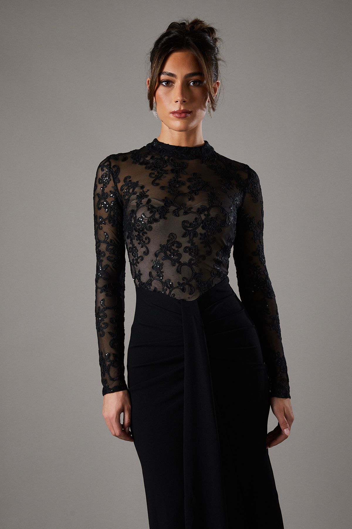 Coast Lace Maxi Dress With Lace Mix Black image 2