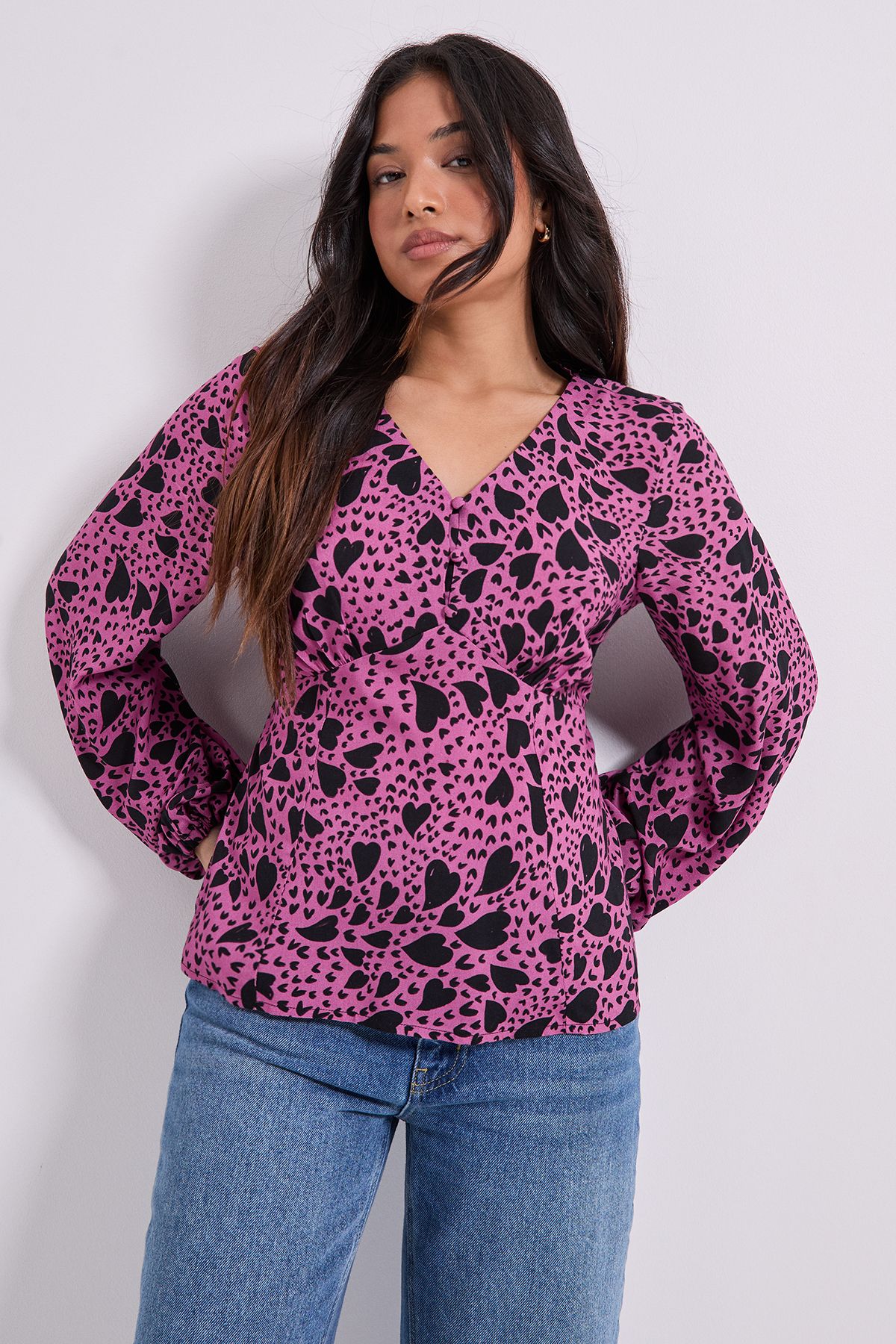 Dorothy Perkins Petite Button Tie Detail Printed Top Dusty Pink image 1