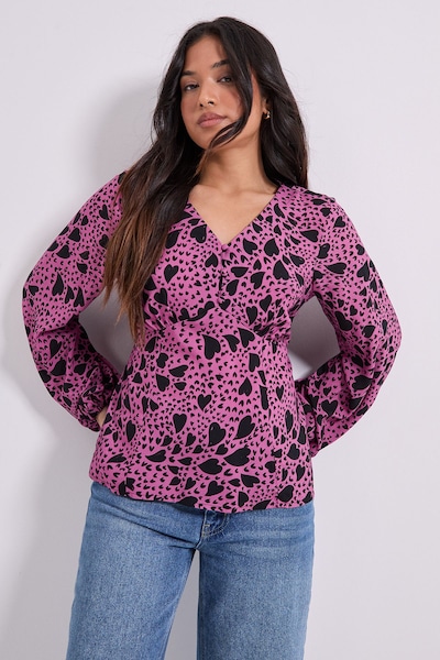 Dorothy Perkins Petite Button Tie Detail Printed Top Dusty Pink