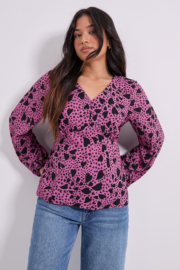 Dorothy Perkins Petite Button Tie Detail Printed Top Dusty Pink