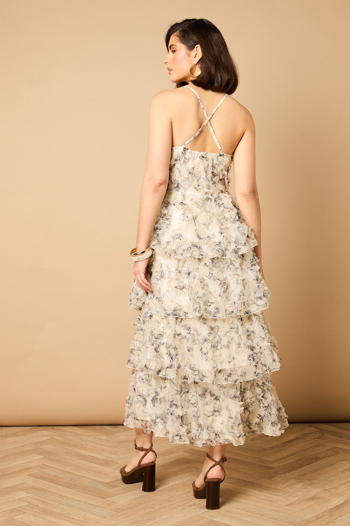 Oasis Floral Textured Strappy Midaxi Dress Mono image 4