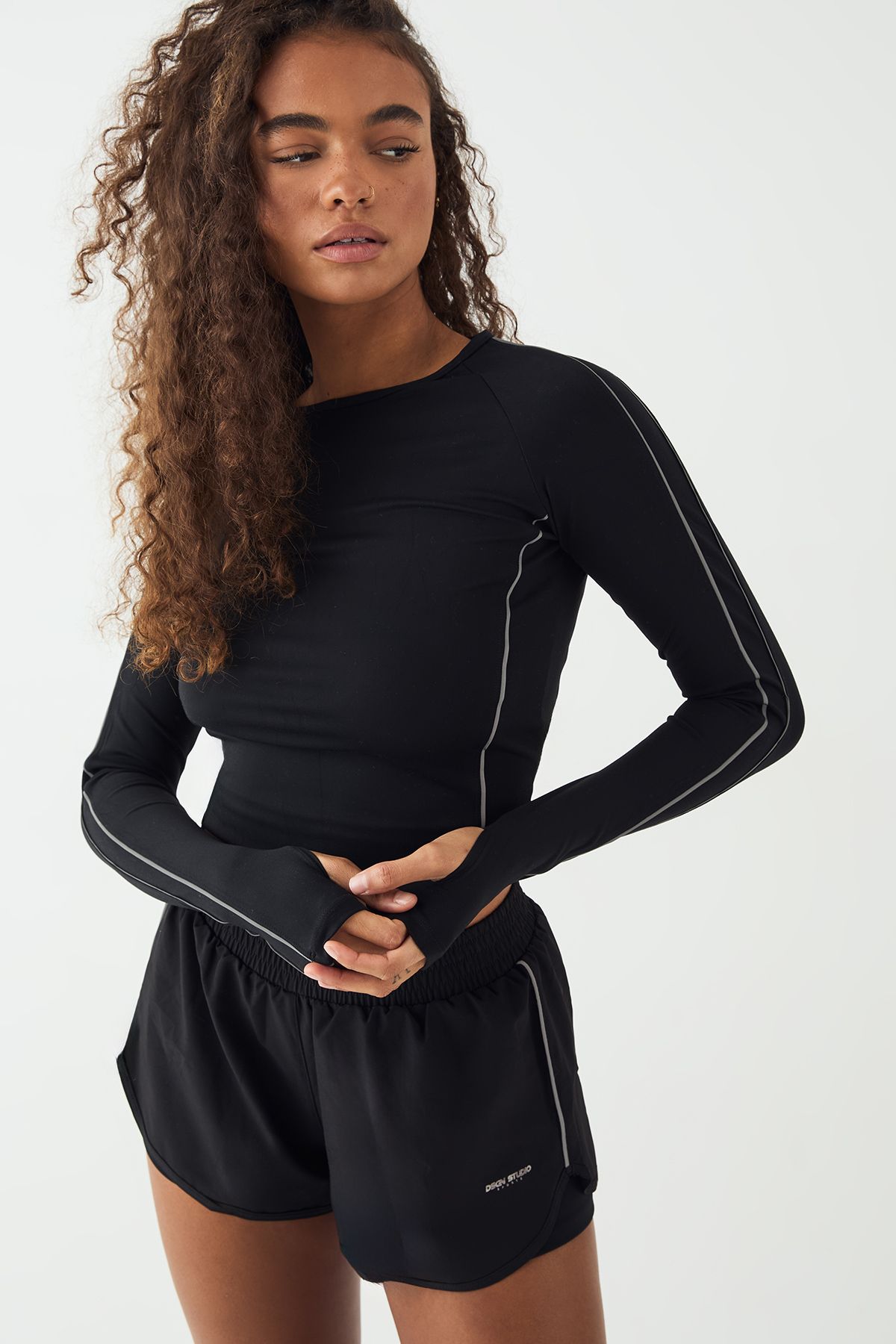 DSGN Studio DSGN Studio Reflective Piping Sculpt Long Sleeve Top Black