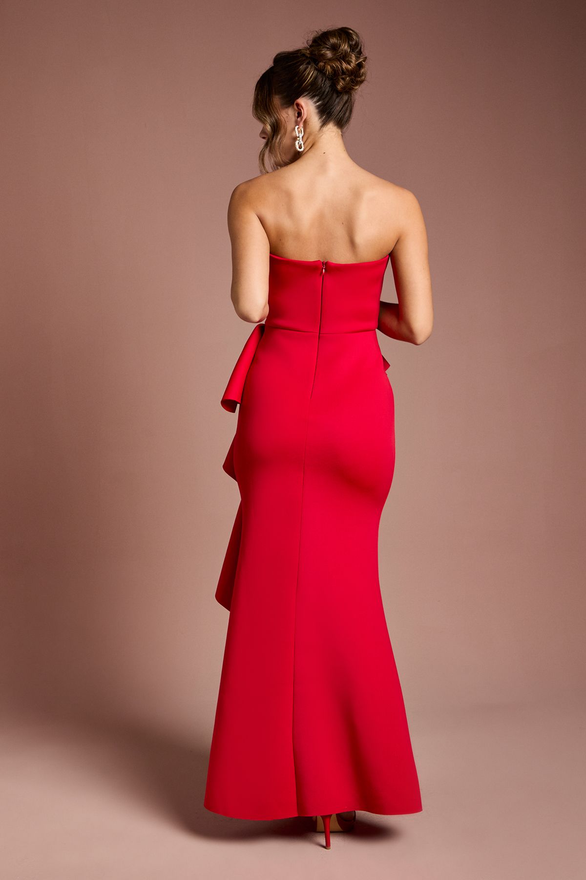 Coast Bandeau Ruffle Stretch Crepe Maxi Dress Red image 3