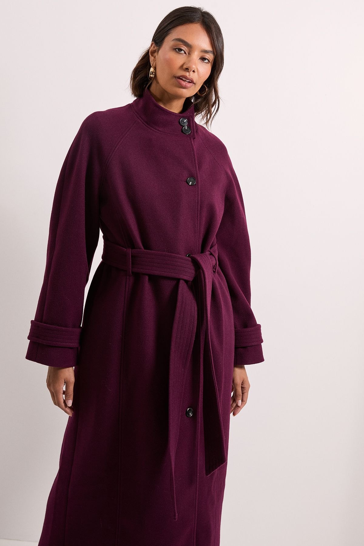 Dorothy Perkins Classic Midi Funnel Neck Coat Burgundy image 4