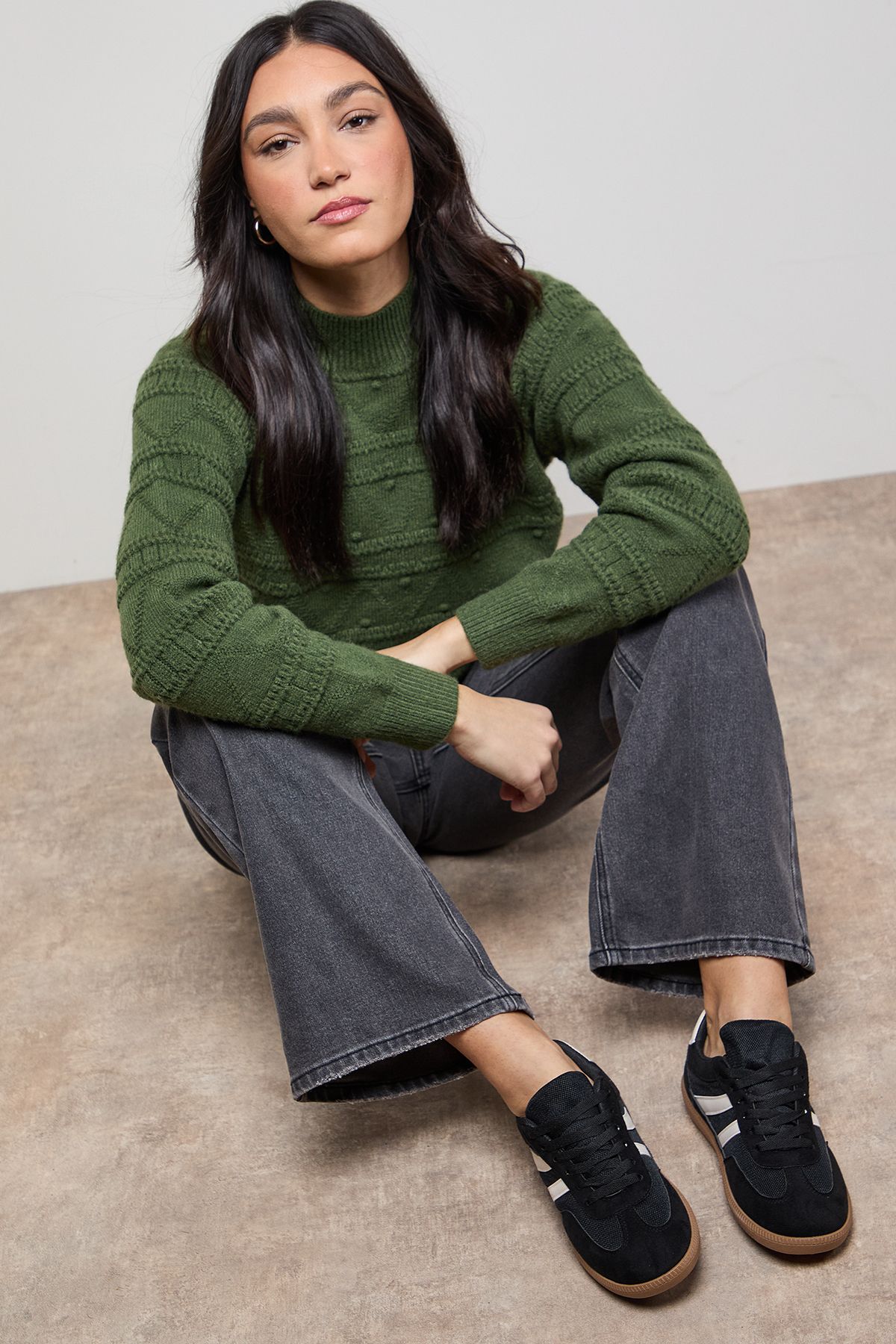 Oasis Jenna Faux Suede Mesh Detail Lace Up Trainers Natural Black image 2