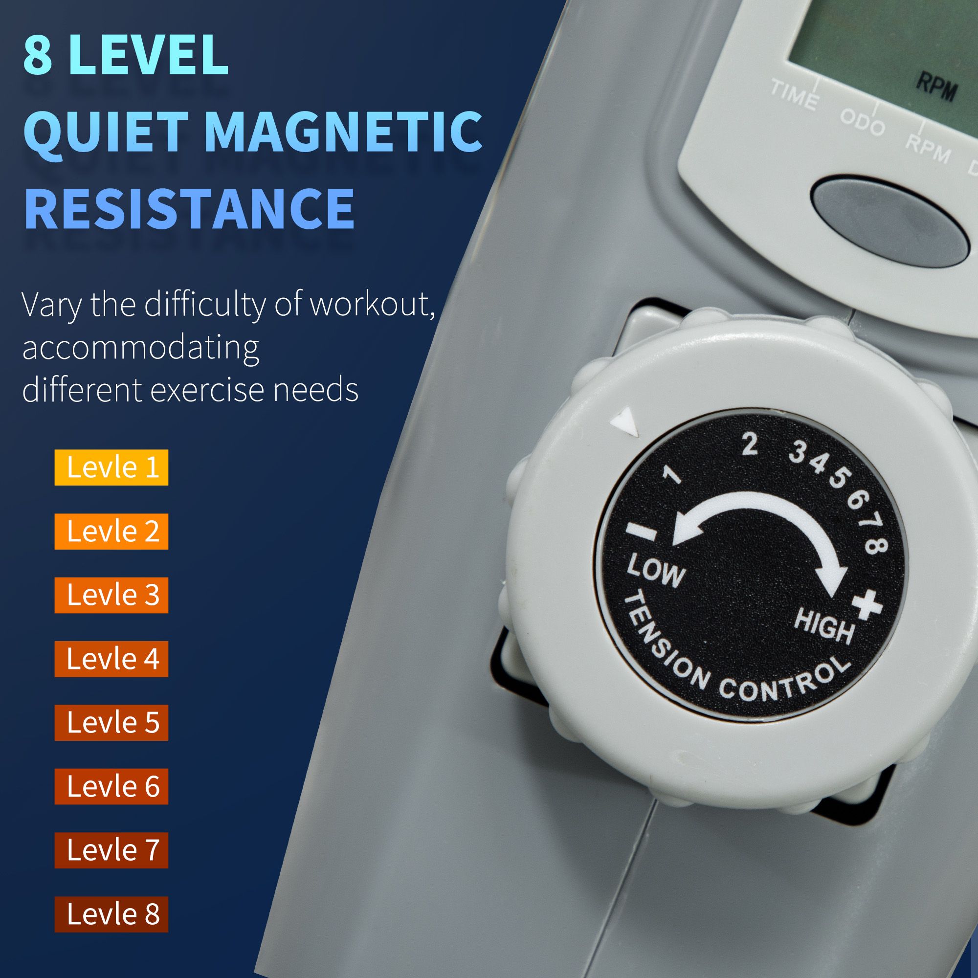 SPORTNOW Pedal Exerciser with Eight-Level Magnetic Resistance, Grey image 5