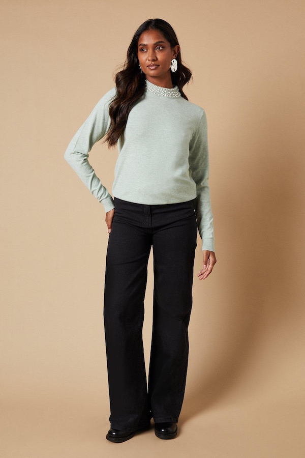 Oasis Pearl Necklace Jumper Light Green
