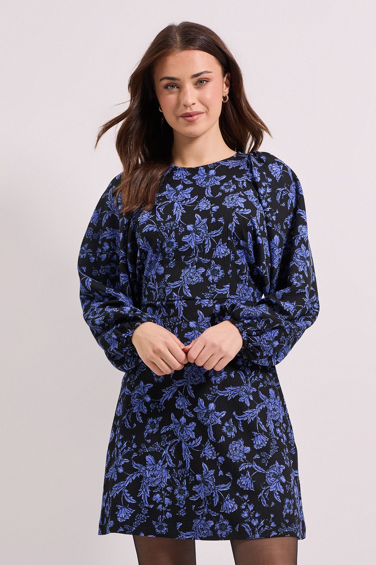 Dorothy Perkins Blue Floral Blouson Sleeve Printed Jersey Mini Dress Blue image 2
