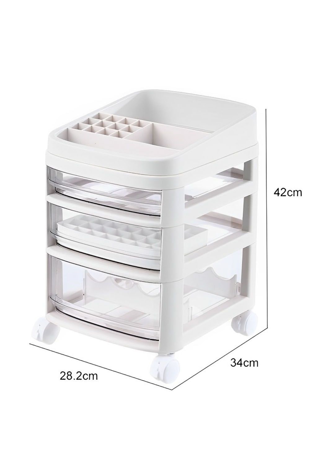 Living and Home 3 Tier Cosmetic Drawer Storage Trolley Mobile To Store Cosmetics Storage Box image 4