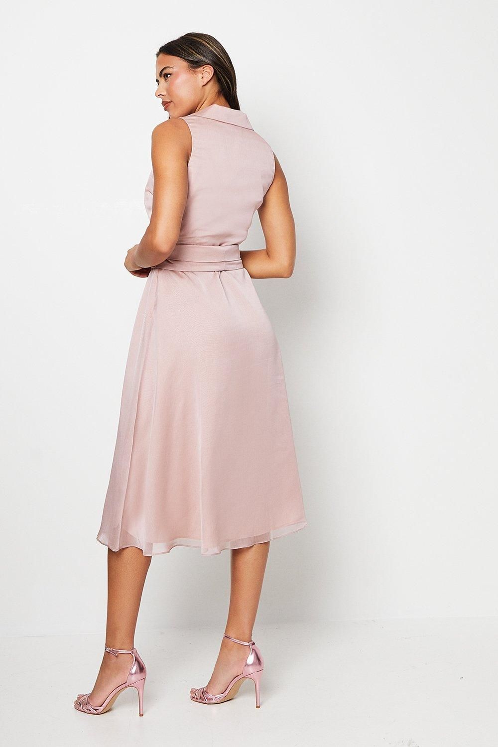 Coast Wrap Front Dress In Chiffon With Collar Mink image 3