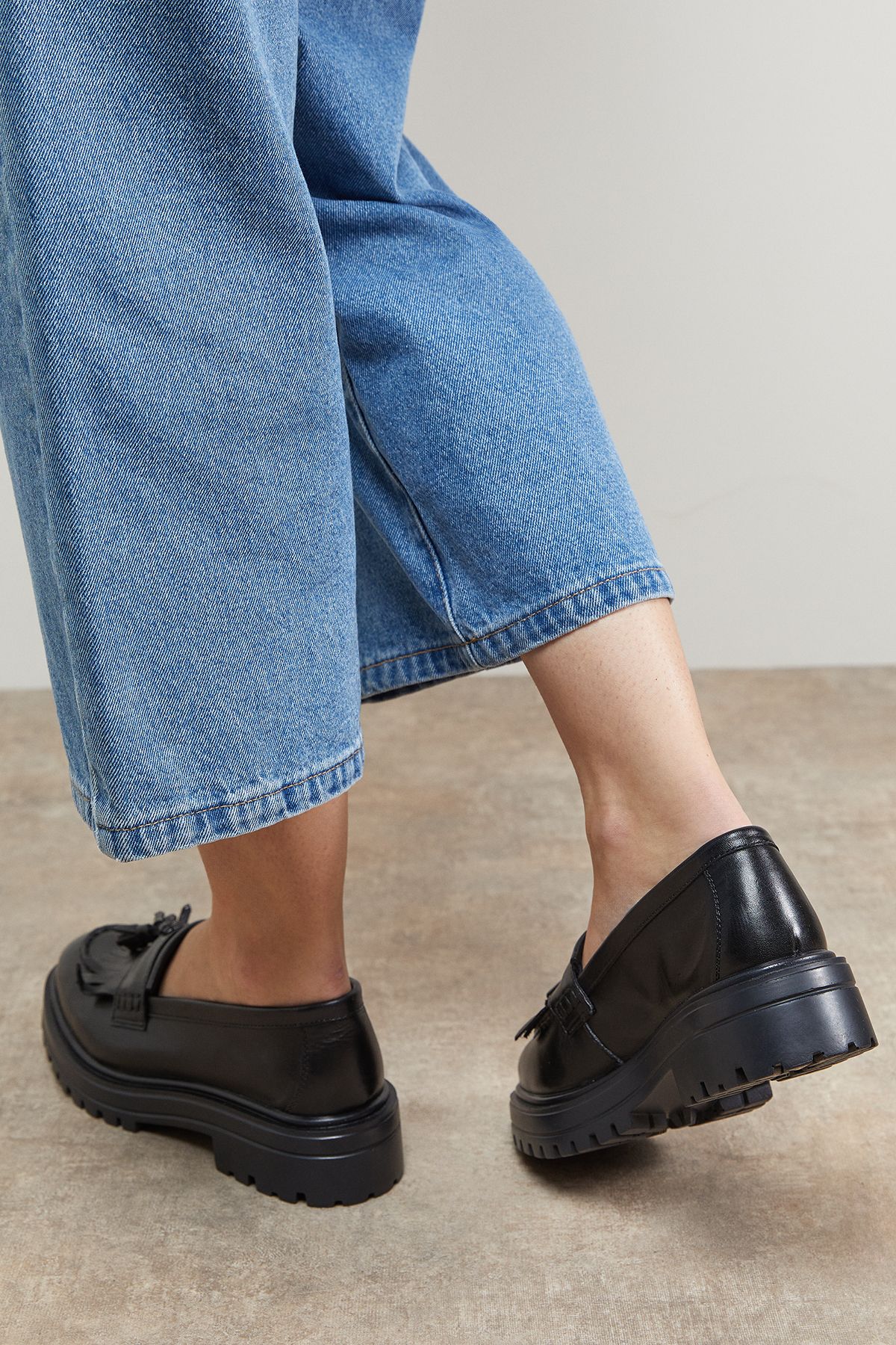 Oasis Brooker Real Leather Tassel Chunky Loafers Black image 3