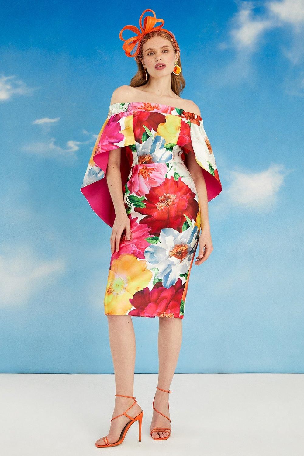 Coast Lisa Tan Cape Back Pencil Dress Multi image 3