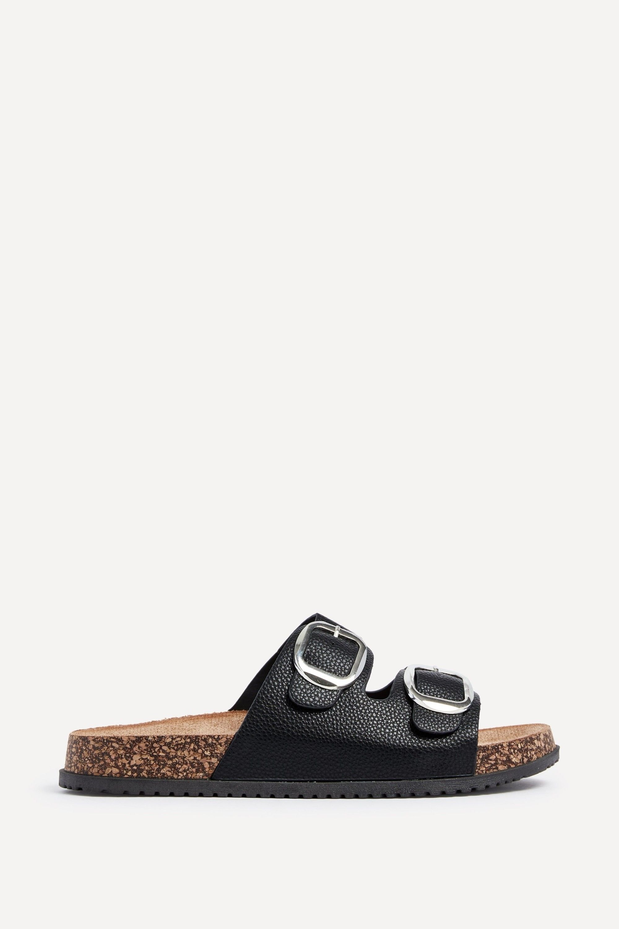 Linzi Tatum Black Double Buckle Slider Sandals