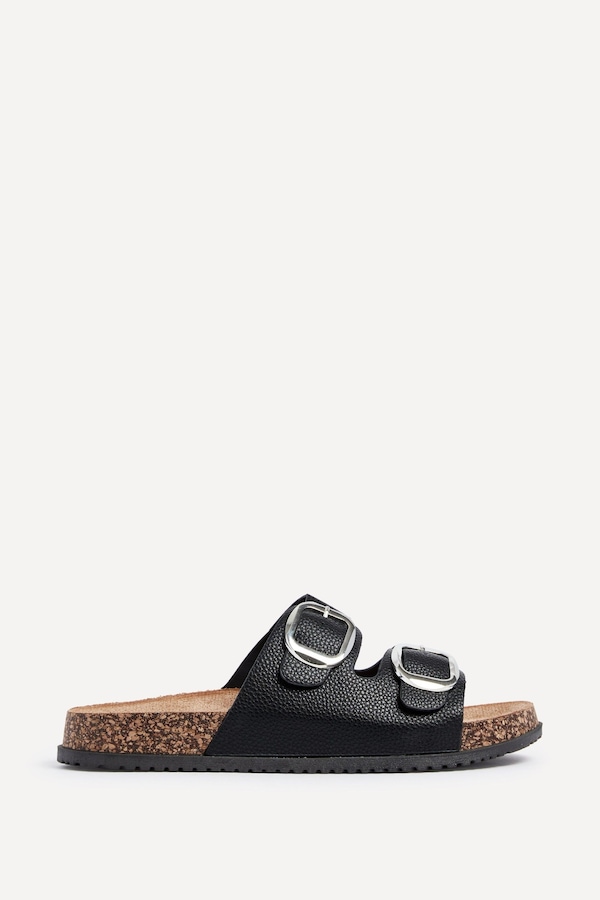 Linzi Tatum Black Double Buckle Slider Sandals